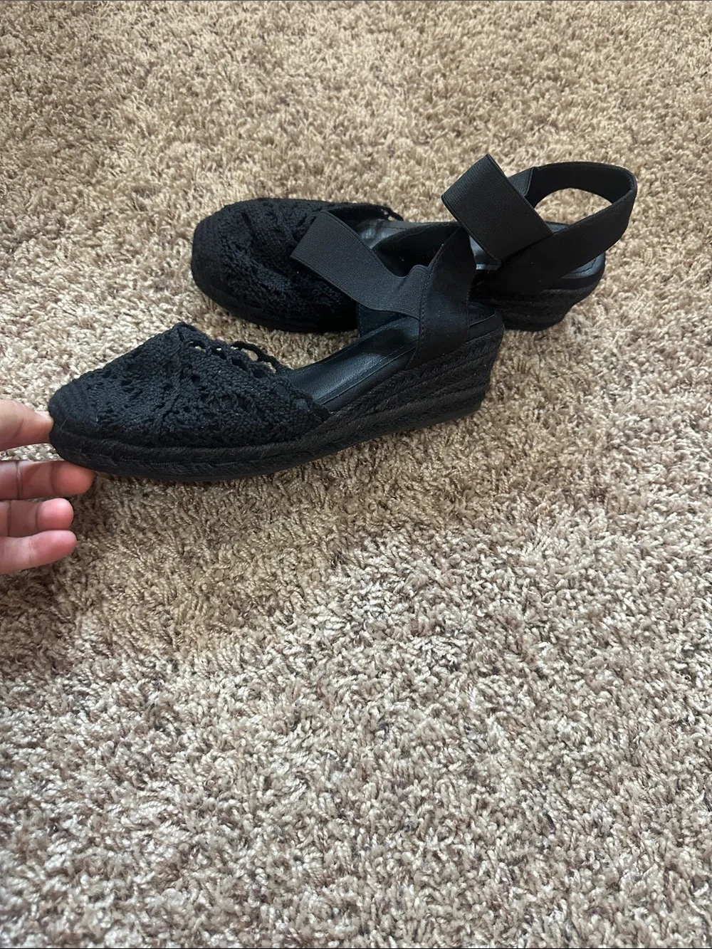 NEW Black Lace Espadrille Wedge Sandals - Women size 38